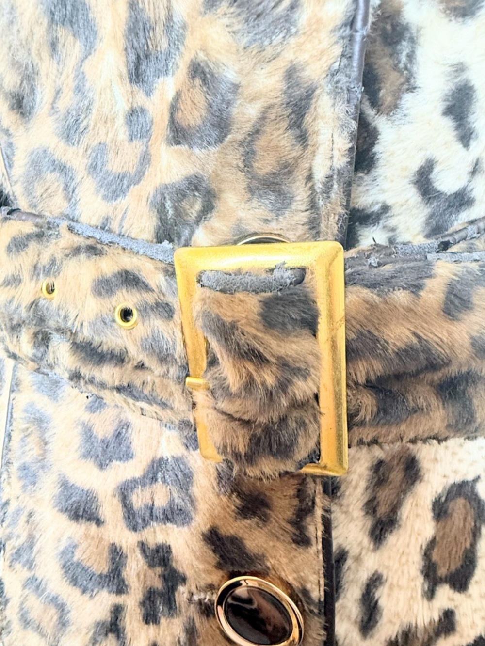 Members Only Leopard Faux Fur Trench Coat Belted XS Mob Wife NWT Flaw - Picture 6 of 13